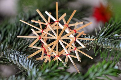 Strohstern liegt auf Tannengrün - Copyright: Foto: Lotz