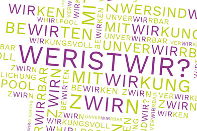 Wortwolke WER IST WIR in grün und lila - Copyright: Ev.-Luth. Kirchenkreis Lübeck-Lauenburg