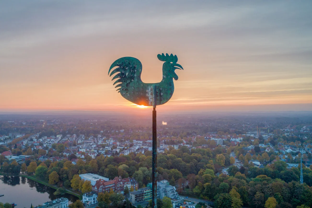 Die Turmspitze mit Wetterhahn.