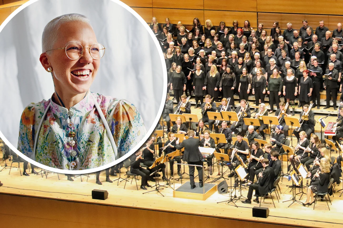 Collage aus einem Chorfoto und dem Porträt der Sängerin Stefanie Heinzmann