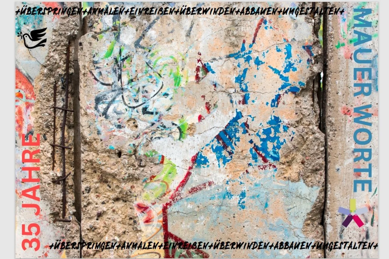 Eine Grafik mit dem Schriftzug "35 Jahre" und "Mauerworte"