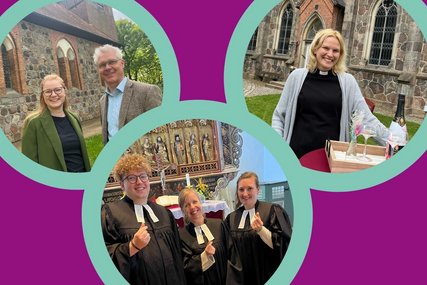 Collage aus drei Fotos mit Pastoren vor und in Kirchen - Copyright: Annkathrin Bornholdt/Canva