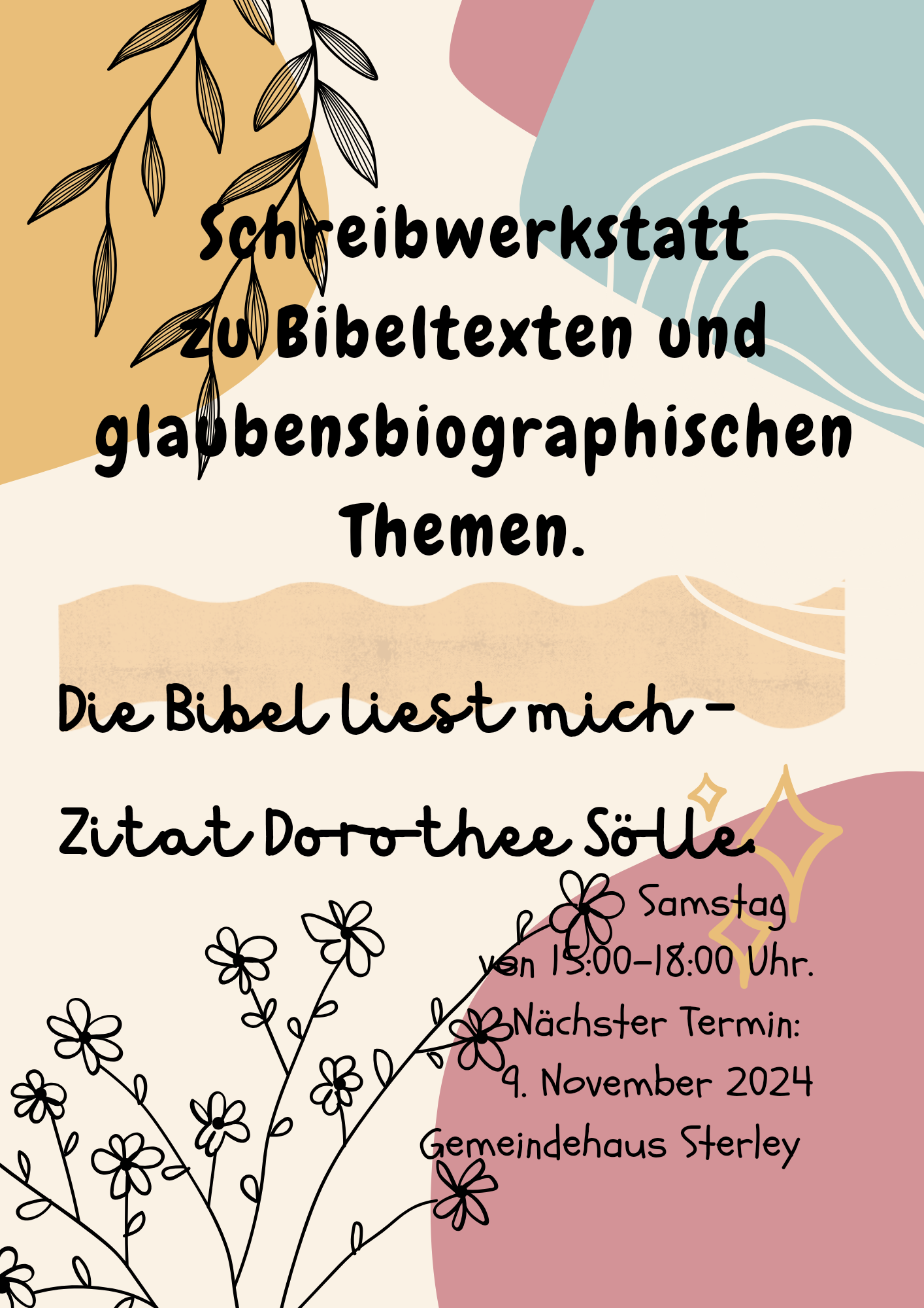 Plakat Schreibwerkstatt Einladung am 9. November im Gemeindehaus Sterley