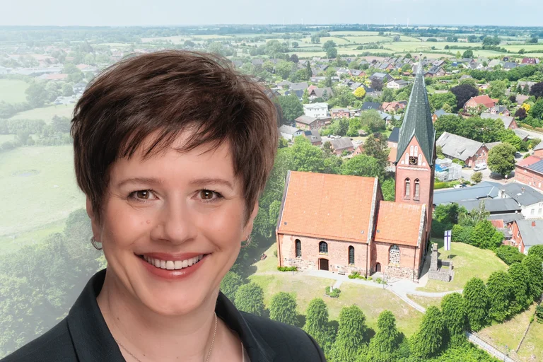 Eine Frau und eine Kirche auf einer Grafik