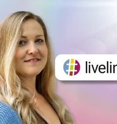 Eine Frau und ein Logo
