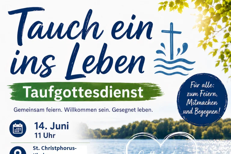 Plakat mit der Einladung zum Taufgottesdienst am Kleinen See in Lübeck Eichholz