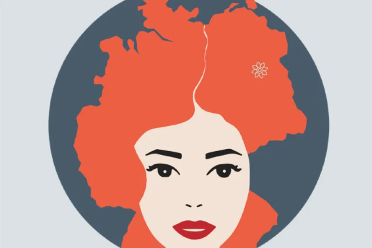 Text Frauen im geteilten Deutschland unter Frauenkopf-Zeichnung