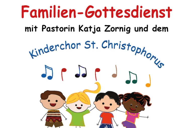 Familiengottesdienst am 10. Mai 2026 mit Pastorin Zornig und dem Kinderchor. Im Anschluss Feier 10 Jahre Kinderchorleitung Urte Willrodt