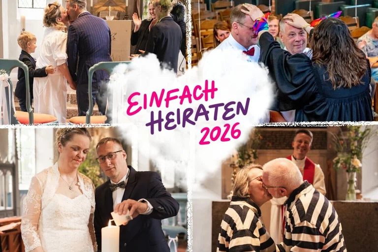 Collage aus Hochzeitsszenen in Kirchen