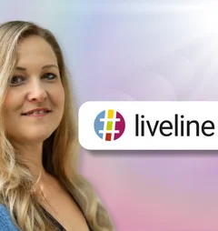 Eine Frau und ein Logo