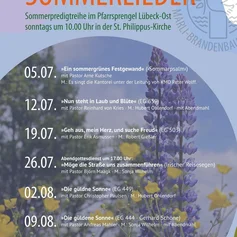 Plakat Sommerpredigtreihe 2026 - Sommerlieder im Pfarrsprengel Lübeck-Ost