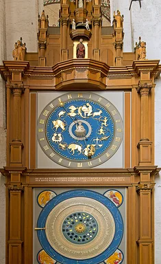 Blick auf die astronomische Uhr in St. Marien
