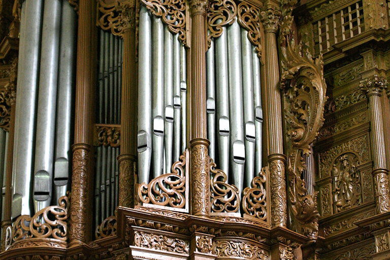 Blick von vorne auf einen Ausschnitt der Orgel in St. Aegidien